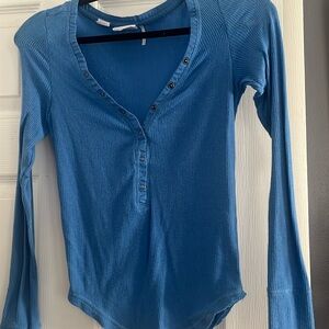 Long Sleeve Blue Ribbed Top